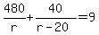 480%2Fr%2B40%2F%28r-20%29=9