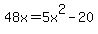 48x+=+5x%5E2+-20