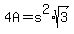 4A+=+s%5E2%2Asqrt%283%29