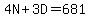 4N%2B3D=681