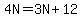 4N=3N%2B12