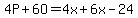 4P%2B6O=4x%2B6x-24