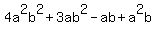 4a%5E2b%5E2%2B3ab%5E2-ab%2Ba%5E2b