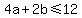 4a+%2B+2b+%3C=+12