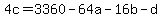 4c=3360-64a-16b-d
