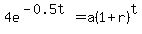4e%5E%28-0.5t%29+=+a%281%2Br%29%5Et