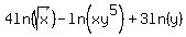 4ln%28sqrt%28x%29%29-ln%28xy%5E5%29%2B3ln%28y%29
