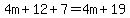 4m%2B12%2B7=4m%2B19