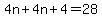 4n%2B4n%2B4=28