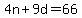 4n%2B9d=66