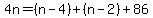 4n=%28n-4%29%2B%28n-2%29%2B86