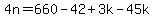 4n=660-42%2B3k-45k