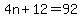 4n+%2B+12+=+92
