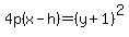 4p%28x-h%29=%28y%2B1%29%5E2