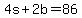 4s+%2B+2b+=+86