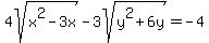 4sqrt%28x%5E2-3x%29+-+3sqrt%28y%5E2%2B6y%29=+-4