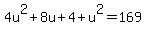 4u%5E2%2B8u%2B4%2Bu%5E2=169