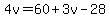 4v=60%2B3v-28