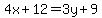 4x%2B12=3y%2B9
