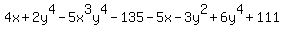 4x%2B2y%5E4-5x%5E3y%5E4-135-5x-3y%5E2%2B6y%5E4%2B111