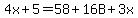 4x%2B5=58%2B16B%2B3x