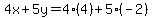 4x%2B5y=4%2A%284%29%2B5%2A%28-2%29