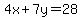 4x%2B7y=28