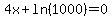 4x%2Bln%281000%29+=+0