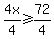 4x%2F4+%3E=+72%2F4