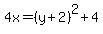 4x=%28y%2B2%29%5E2%2B4