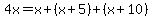 4x=x%2B%28x%2B5%29%2B%28x%2B10%29