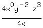 4x%5E0y%5E%28-2%29z%5E3%2F+4+x
