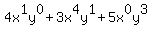 4x%5E1y%5E0+%2B3x%5E4y%5E1%2B5x%5E0y%5E3