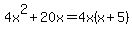4x%5E2%2B20x=4x%28x%2B5%29