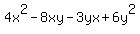 4x%5E2-8xy-3yx%2B6y%5E2
