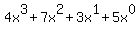 4x%5E3%2B7x%5E2%2B3x%5E1%2B5x%5E0
