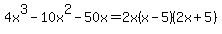 4x%5E3-10x%5E2-50x=2x%28x-5%29%282x%2B5%29