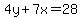 4y%2B7x=28