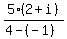 5%282%2Bi%29%2F%284-%28-1%29%29