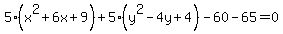 5%28x%5E2%2B6x%2B9%29%2B5%28y%5E2-4y%2B4%29-60-65=0
