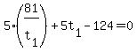 5%2A%2881%2Ft%5B1%5D%29+%2B+5t%5B1%5D+-+124+=+0