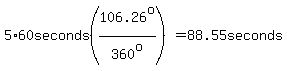 5%2A60seconds%28106.26%5Eo%2F360%5Eo%29=88.55seconds