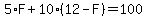 5%2AF%2B10%2A%2812-F%29=100