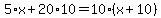 5%2Ax%2B20%2A10=10%28x%2B10%29