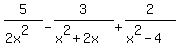 5%2F%282x%5E2%29+-+3%2F%28x%5E2%2B2x%29+%2B+2%2F%28x%5E2-4%29