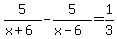 5%2F%28x%2B6%29-5%2F%28x-6%29=1%2F3