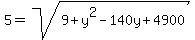 5=sqrt%289%2By%5E2-140y%2B4900%29
