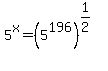 5%5Ex+=+%285%5E196%29%5E%281%2F2%29