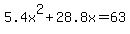 5.4x%5E2%2B28.8x=63