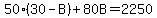 50%2830-B%29%2B80B=2250